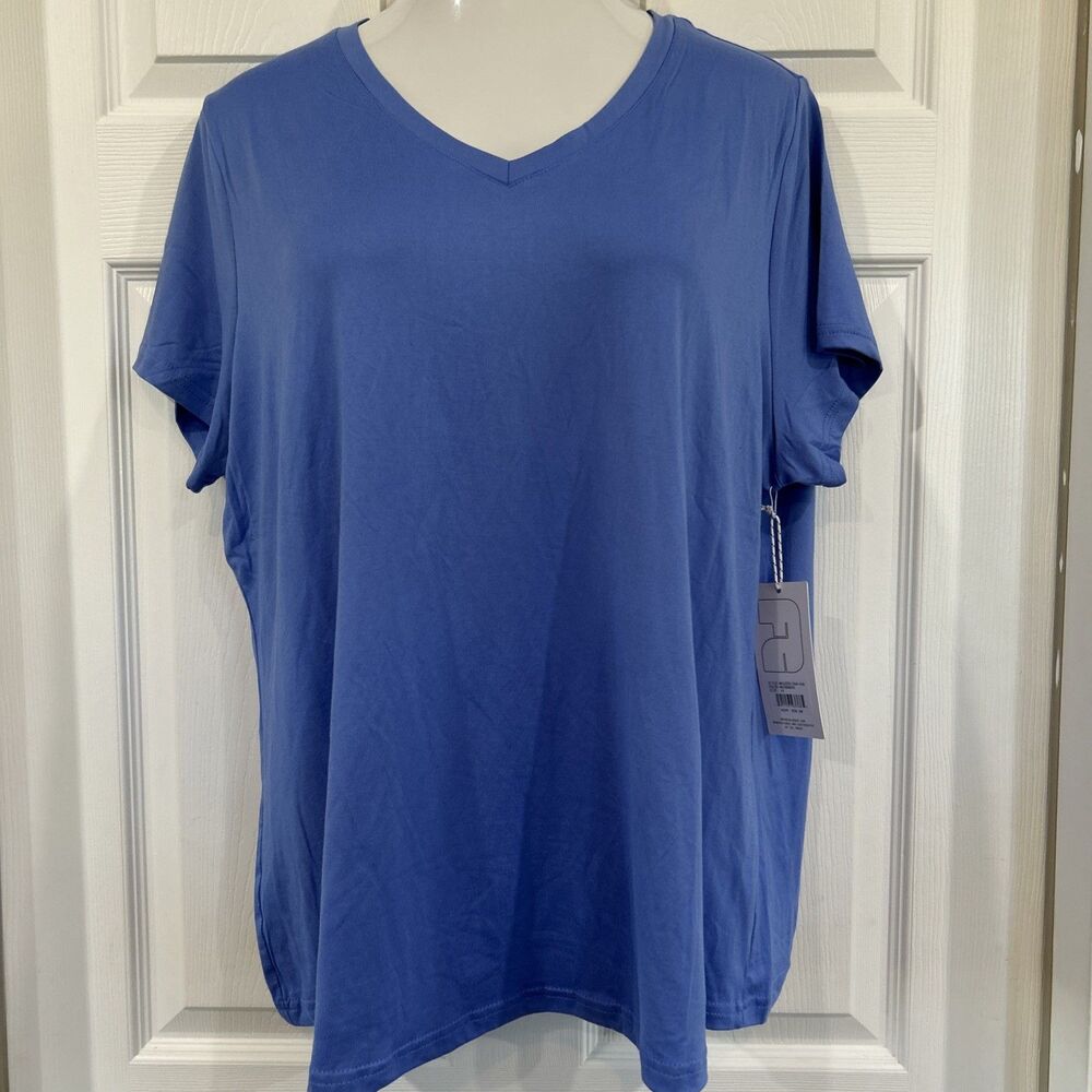 Fit Collective Soft V Neck Plus Size 1X Blue Shirt Top Casual Fitness Stretch